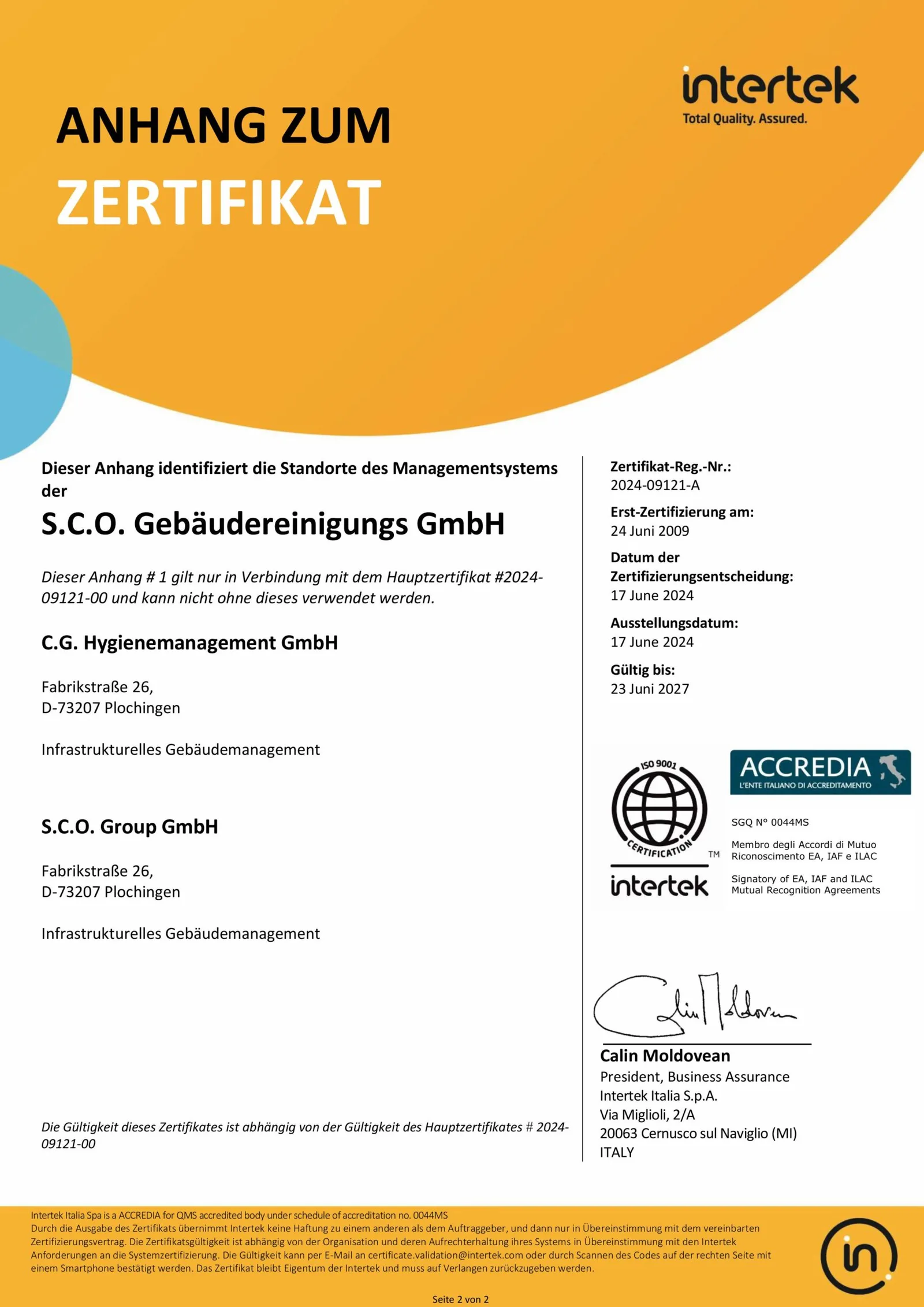 Zertifikat DIN EN ISO 9001 Qualitätsmanagement